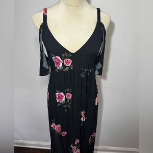 Full Tilt- Black Floral Maxi Dress, L